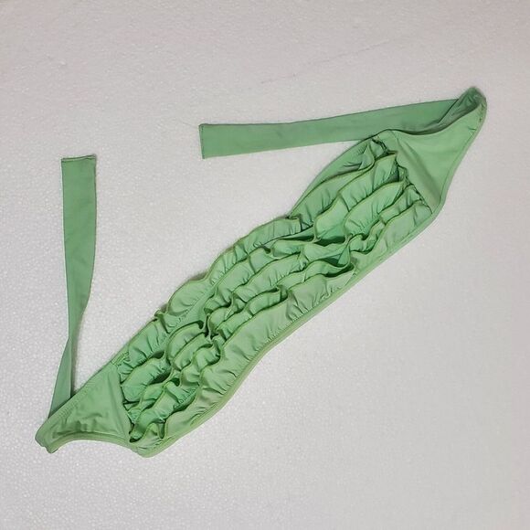 Gianni Bini Ruffle Bandeau Strapless Seafoam Green Leopard Print Bikini - Picture 3 of 9